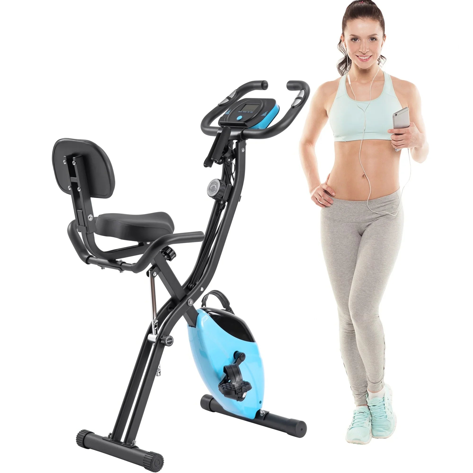 Folding Fitness X-Bike with 10-Level Adjustable Resistance, Arm Bands Midnight