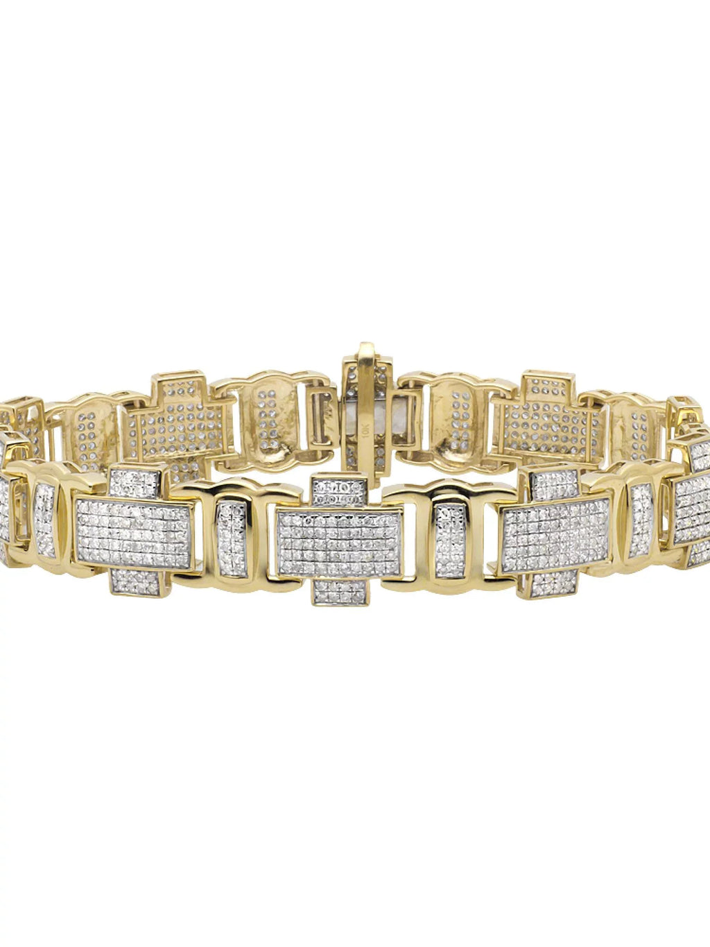 People 10K Yellow Gold Pave Genuine Diamond Cross Link Individuals Bracelet 8" 4.5ct