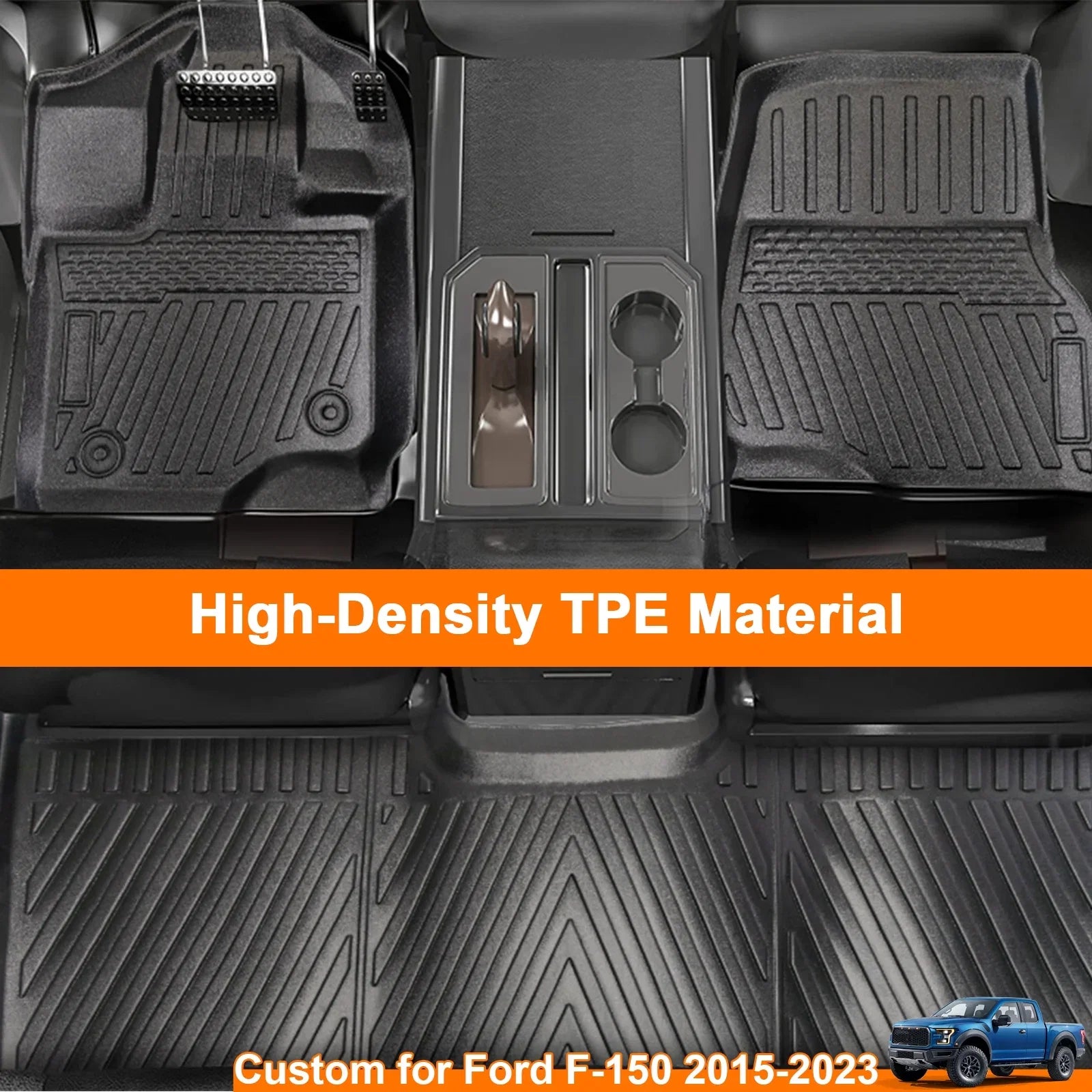 3PCS All-Weather TPE Front & Rear Floor Mats For 2015-2024 Ford F-150 F150 SuperCrew Cab,Custom Floor Mats 1st & 2nd Row Seat,Only For F150 2015-2024 Super Crew&Bucket Seats & W/O Storage