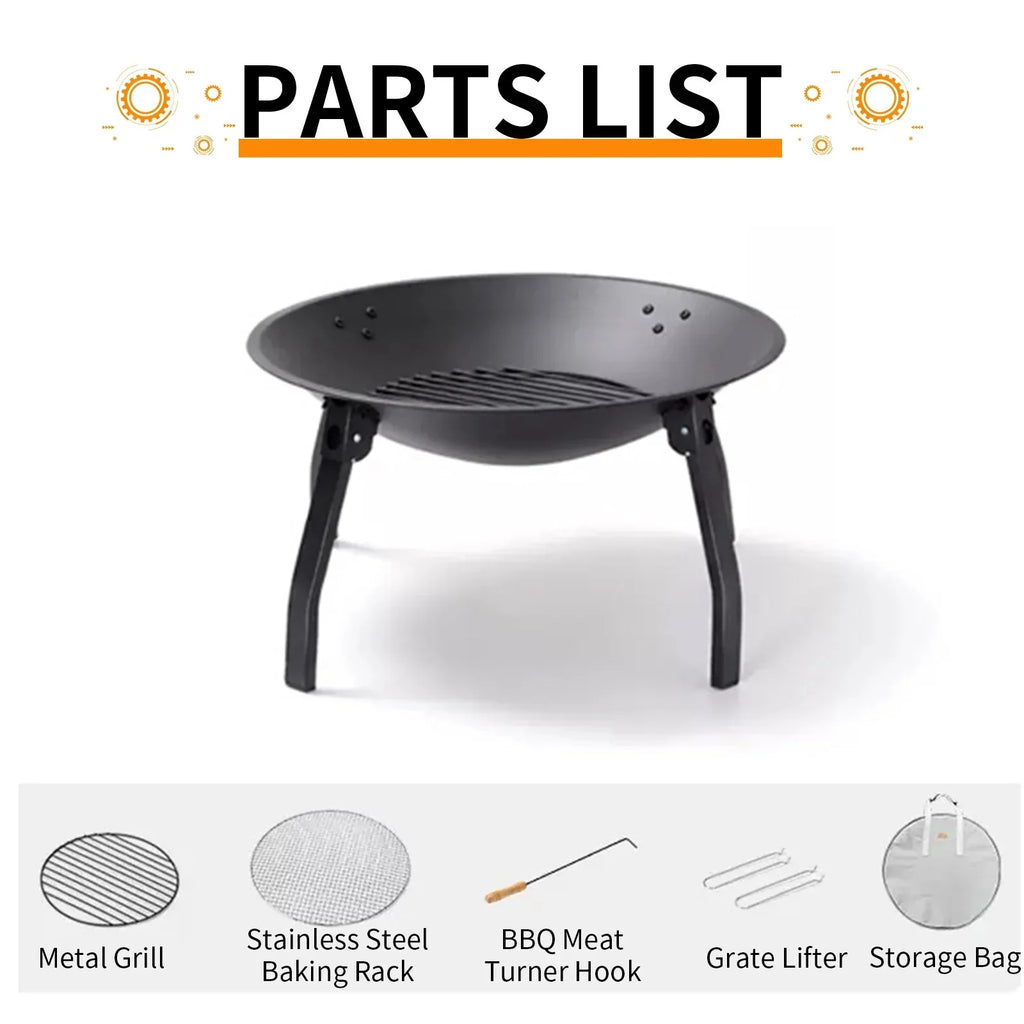 Fire Pit,Wood Burning Fire Bonfire Pits Outdoor BBQ Grill Firepit Bowl for Camping, Picnic, Bonfire