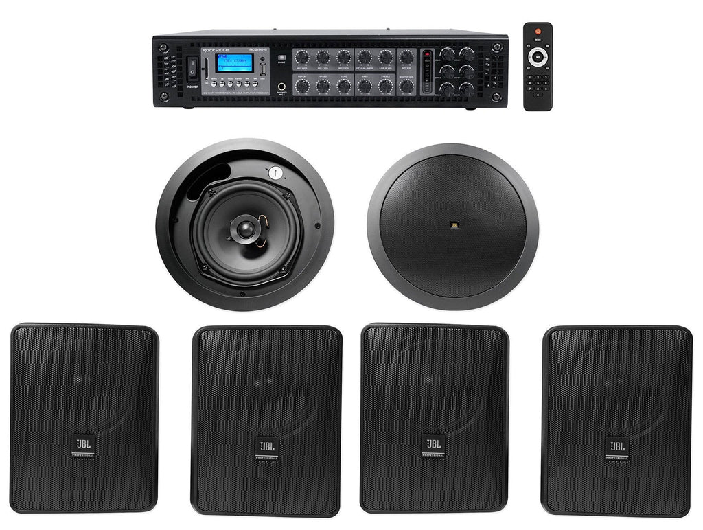4) JBL 5.25" Ebony Commercial Wall+6.5" Ceiling Speakers+Amp Restaurant/Cafe/Bar