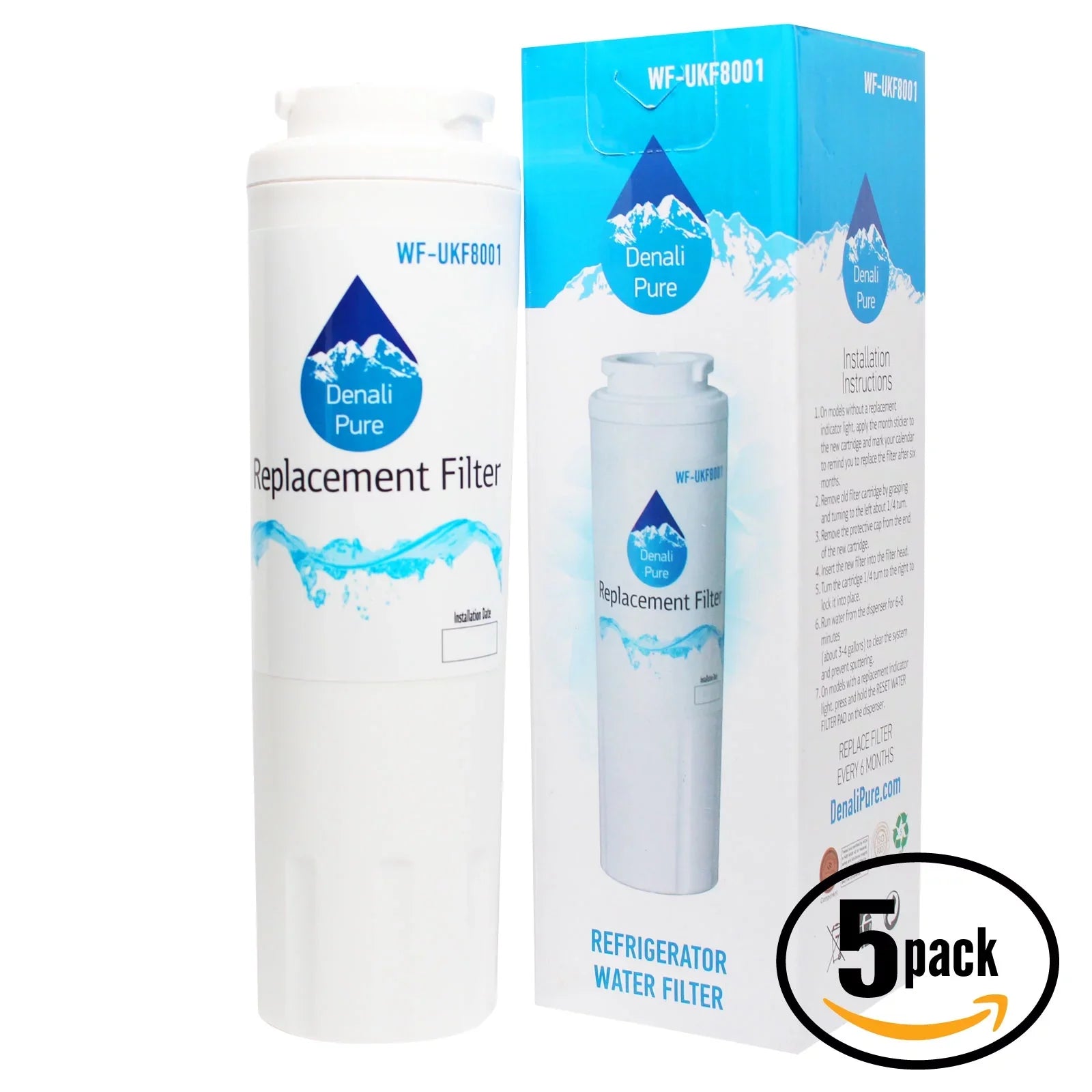 5-Pack People for Amana ARB2259CC Refrigerator Water Filter - Compatible with Amana UKF8001AXX Fridge Water Filter Cartridge - Denali Pure Brand