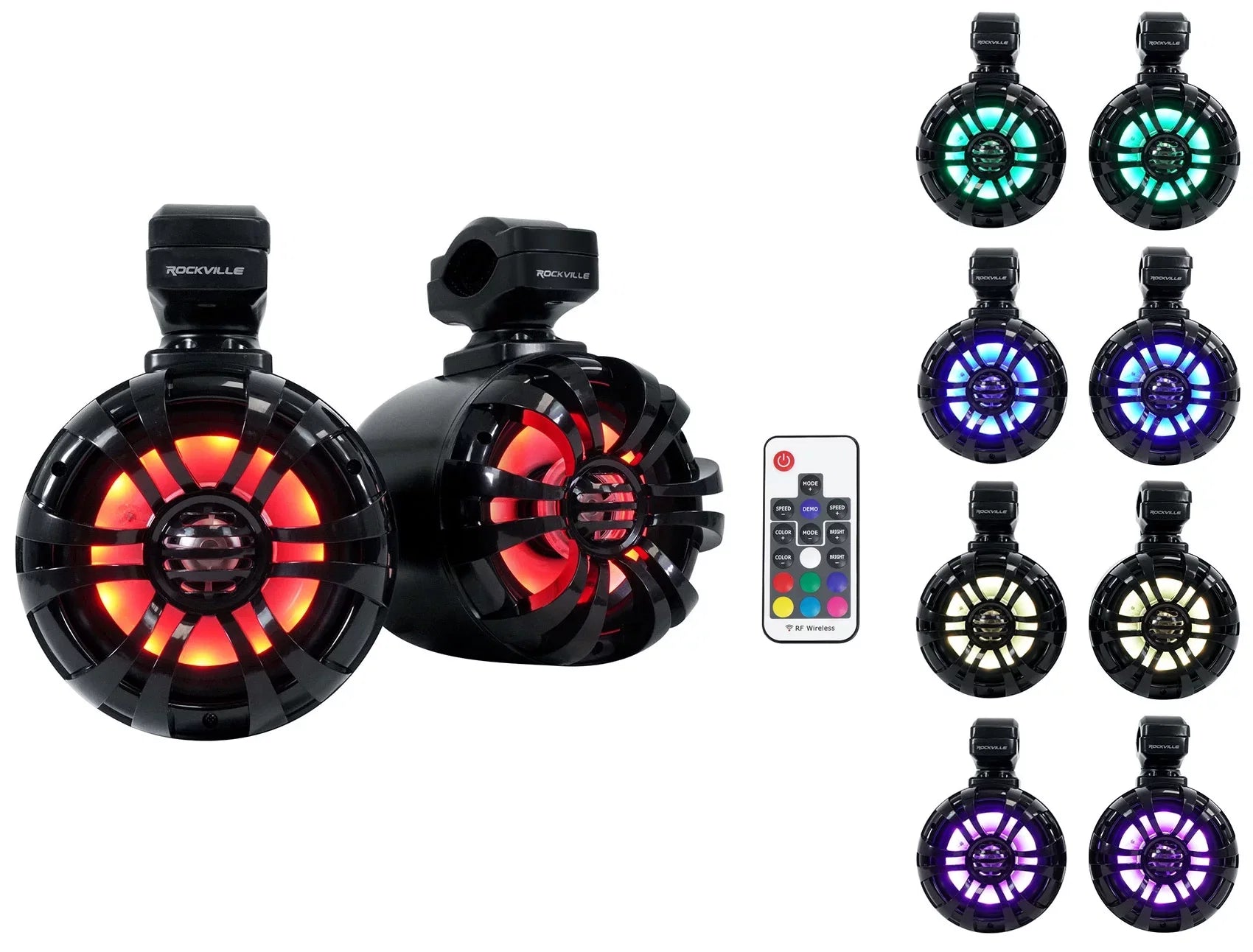 Pair Memphis Audio RNGR65FE Pods+LED Tower Speakers+Amp For 2018+ Polaris Ranger
