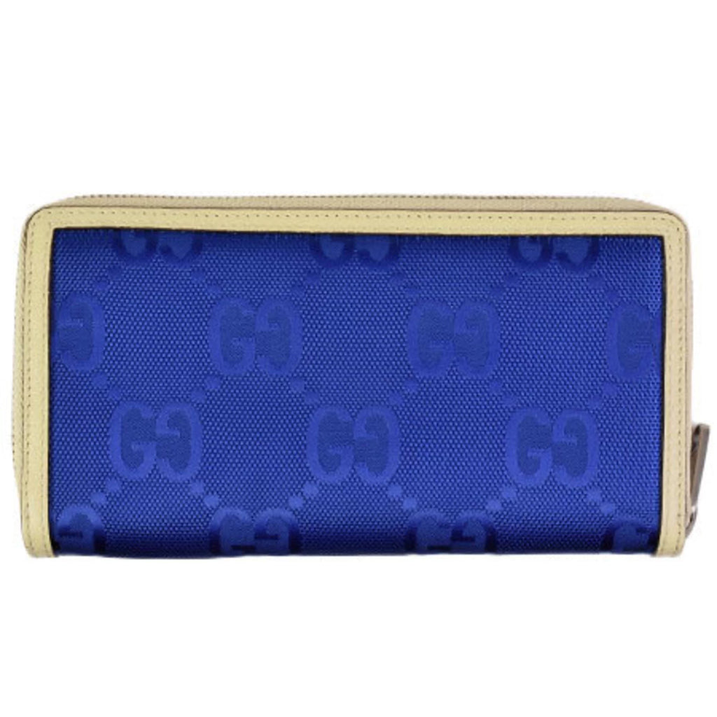 Pre-Owned Gucci GUCCI off the grid zip around round long wallet GG nylon leather blue beige 625576 (Good)