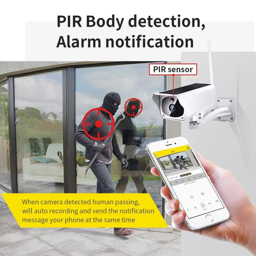 1080P Solar Powered Security Camera, Wireless Security Camera, WiFi IP Home Outdoor Security IP Camera Night Vision HD with 32GB Momery Card and 3 Pcs 18650 Batteries