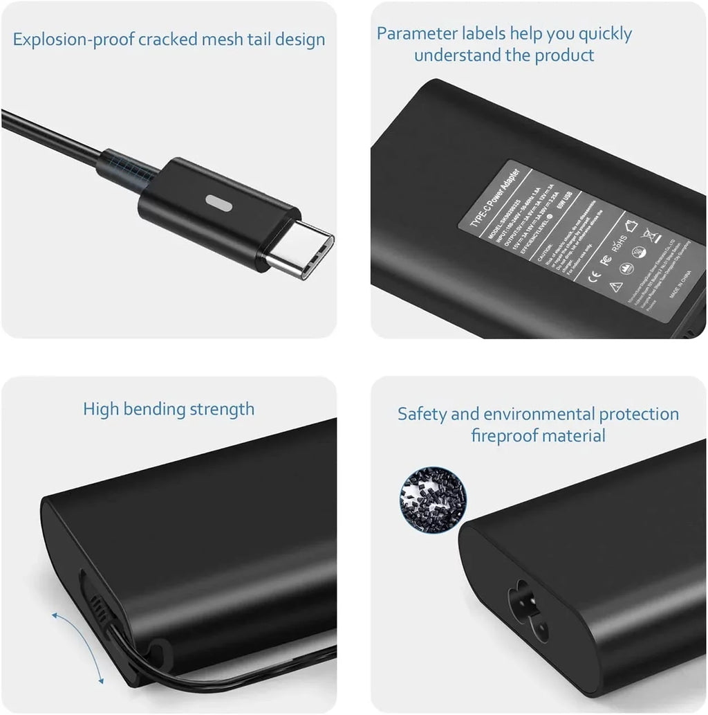 65W USB C Type C Adapter Laptop Charger for Dell Latitude 5520 5420 5290 5285 5179 5480 5400 5310 5320 7420 7410 7370