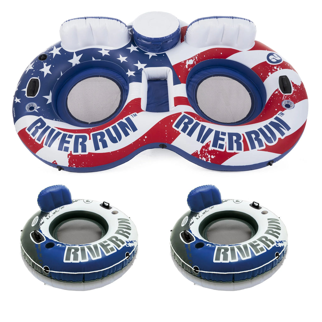 Intex American Flag 2 Person Float w/ River Run 1 Person Tube (2 Pack)
