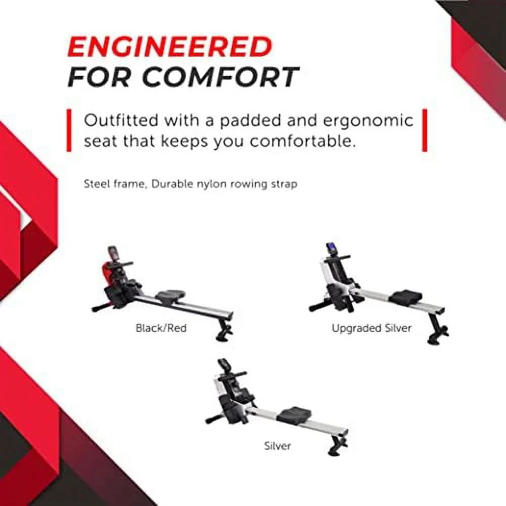 Magnetic Rower - Rower Machine With Workout App - Rowing Machine With Magnetic Resistance For Home Gym Fitness - Up To 250 Lbs Weight Capacity