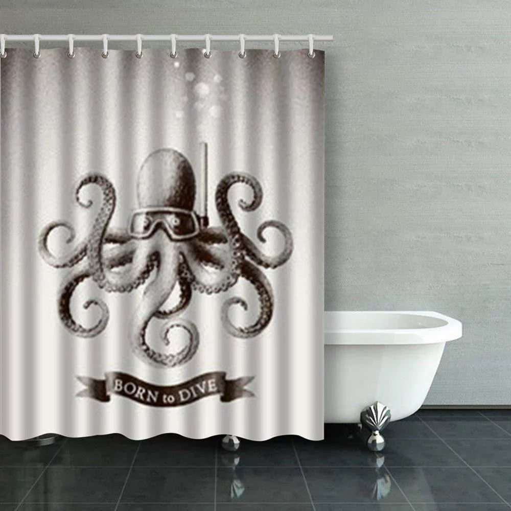 Libin Octopus Wearing Mask Diving Under Water Vintage Scuba Shower Curtains Bathroom Curtain 60x72 Inch