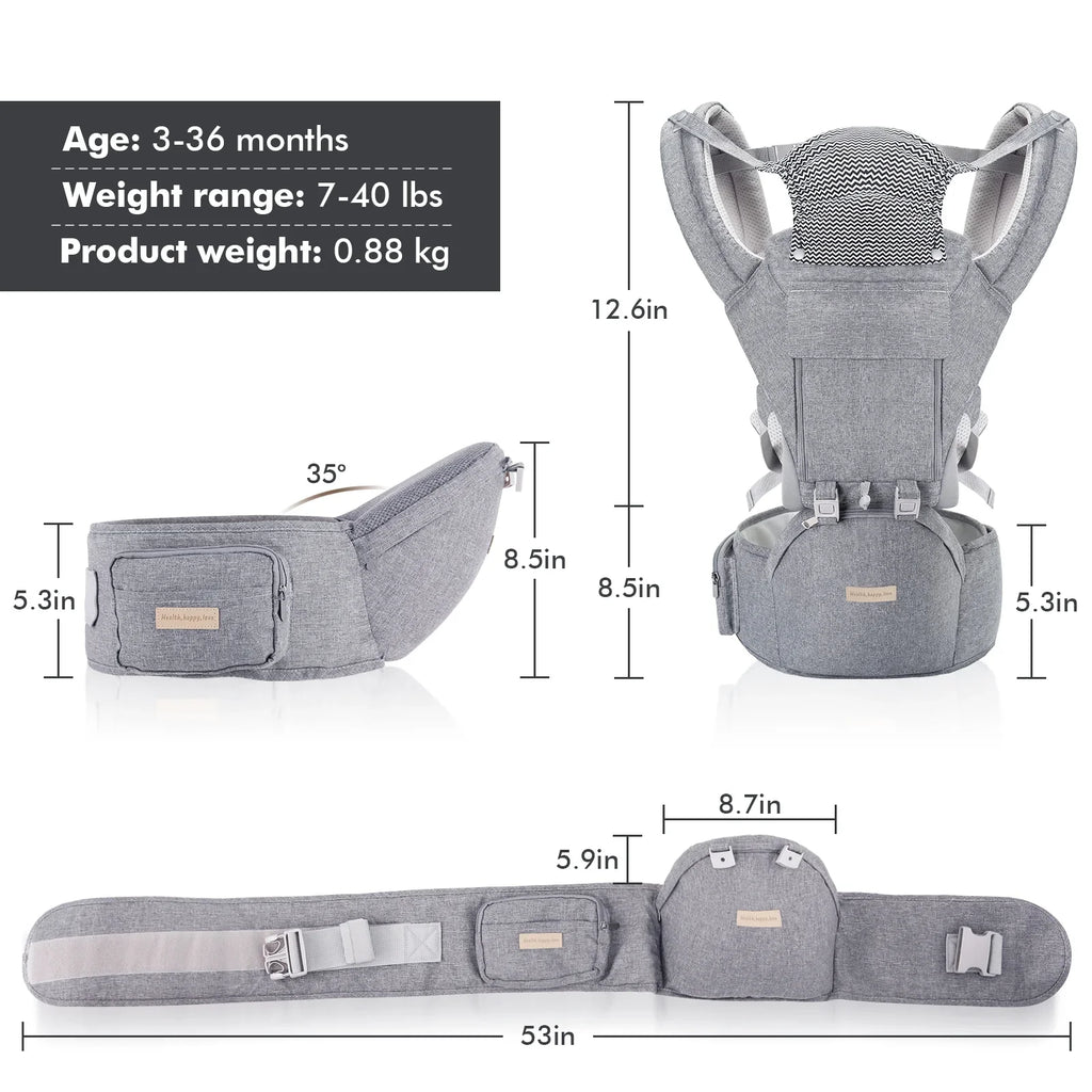 Baby Carrier Newborn to Toddler 9-in-1 Toddler Carrier with Hip Seat Lumbar Support All Seasons & Positions Perfect for Hiking Shopping Travelling 3-36 Months 7-40lbs Grey 1.95 Pound