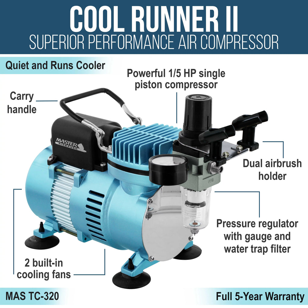 Master Airbrush Dual Fan Air Compressor System Kit with a G34 Gravity Feed Airbrush Set, 0.3 mm Tip, 1/16 oz Fluid Cup