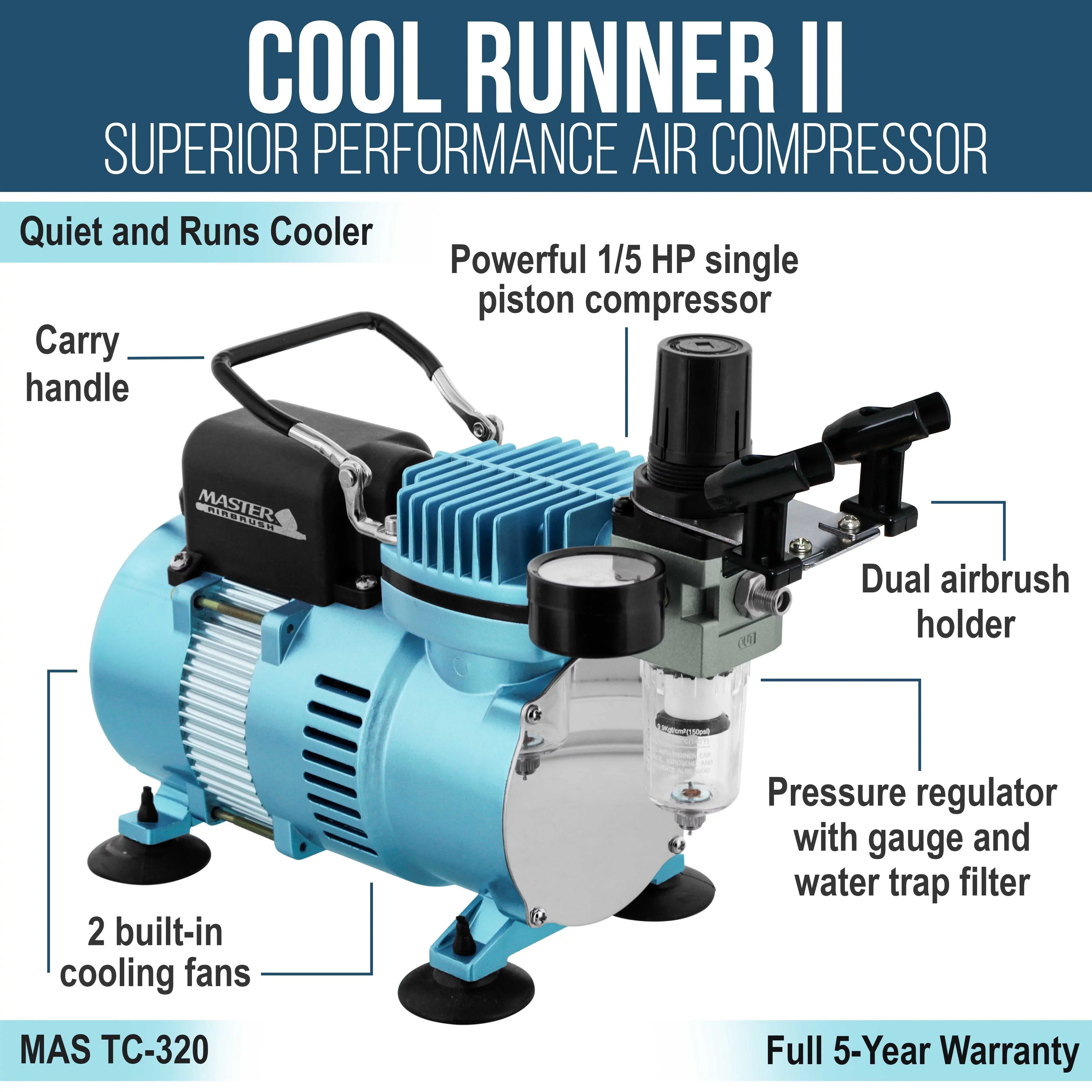 Master Airbrush Dual Fan Air Compressor System Kit with a G34 Gravity Feed Airbrush Set, 0.3 mm Tip, 1/16 oz Fluid Cup