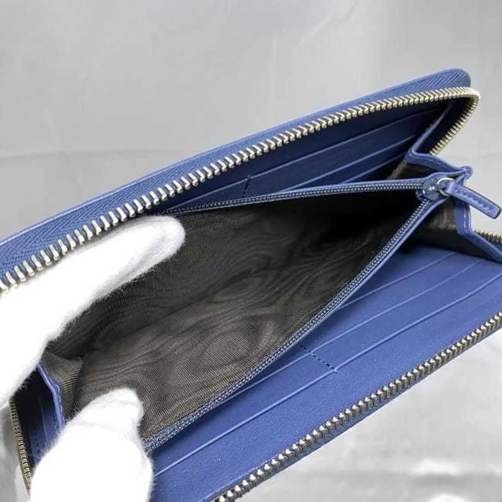 Pre-Owned Gucci Round Long Wallet Navy Blue Microsima 449391 Leather GUCCI GG (Like New)