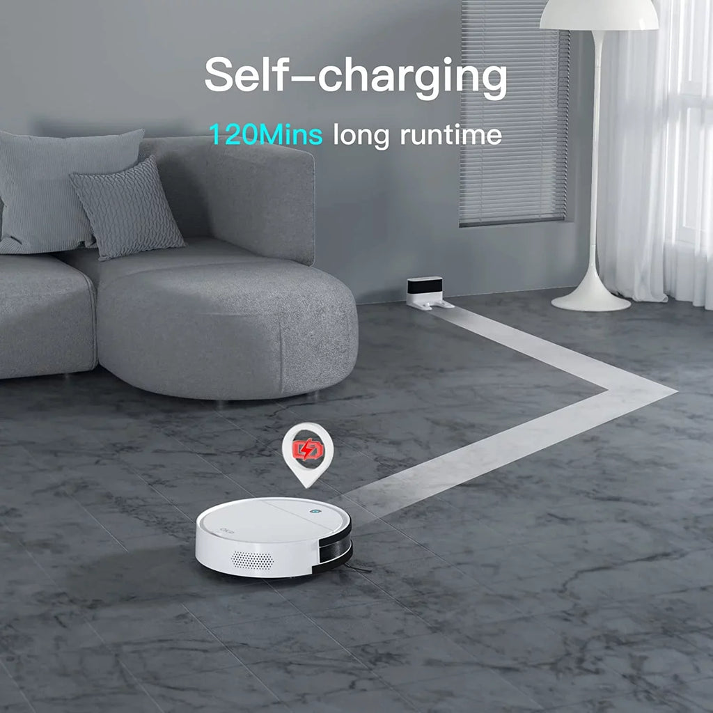 FJU Robot Vacuum Cleaner, 2500pa Strong Suction, Work with /APP, 120Mins Runtime, Quiet and Small Robotic Vacuum for Pet Hair, Low Pile Carpet, Hard Floor