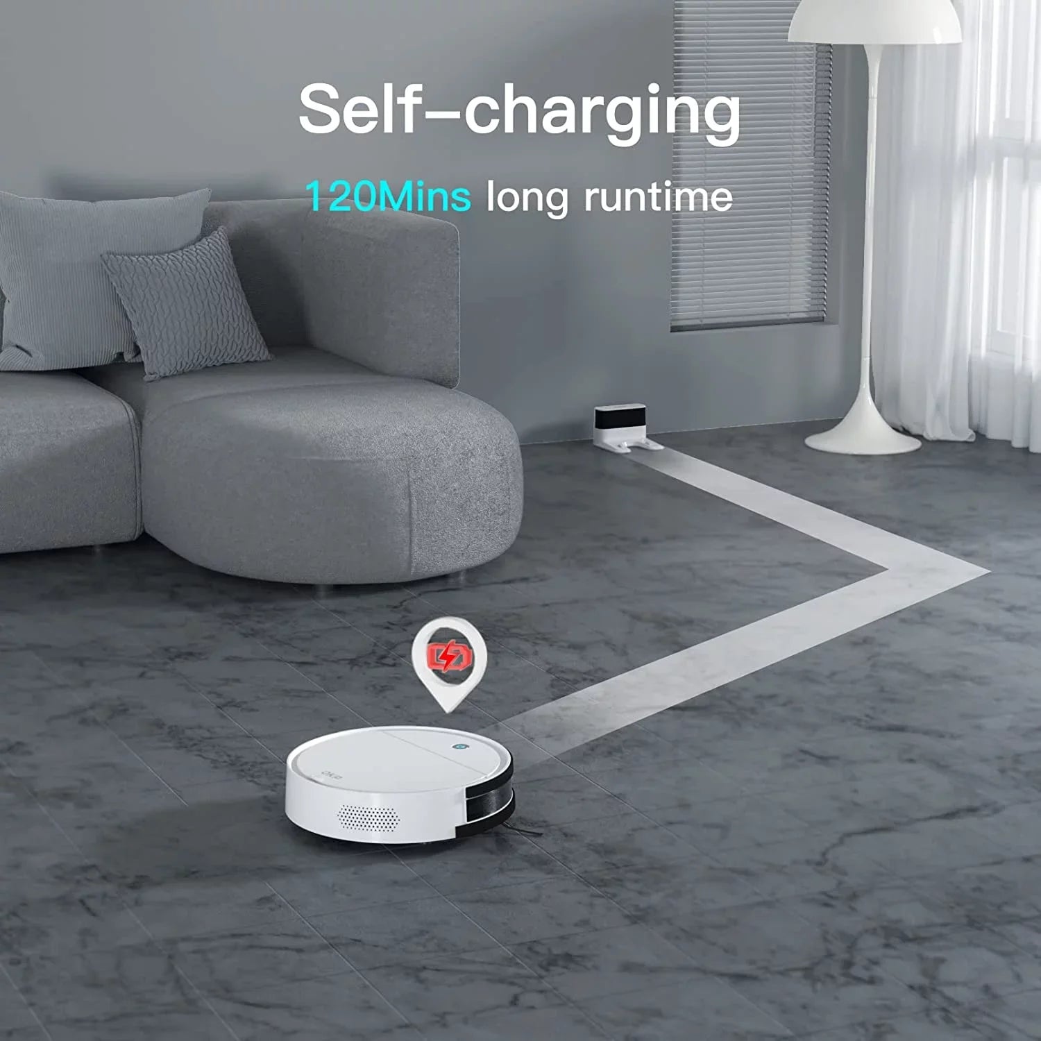 FJU Robot Vacuum Cleaner, 2500pa Strong Suction, Work with /APP, 120Mins Runtime, Quiet and Small Robotic Vacuum for Pet Hair, Low Pile Carpet, Hard Floor