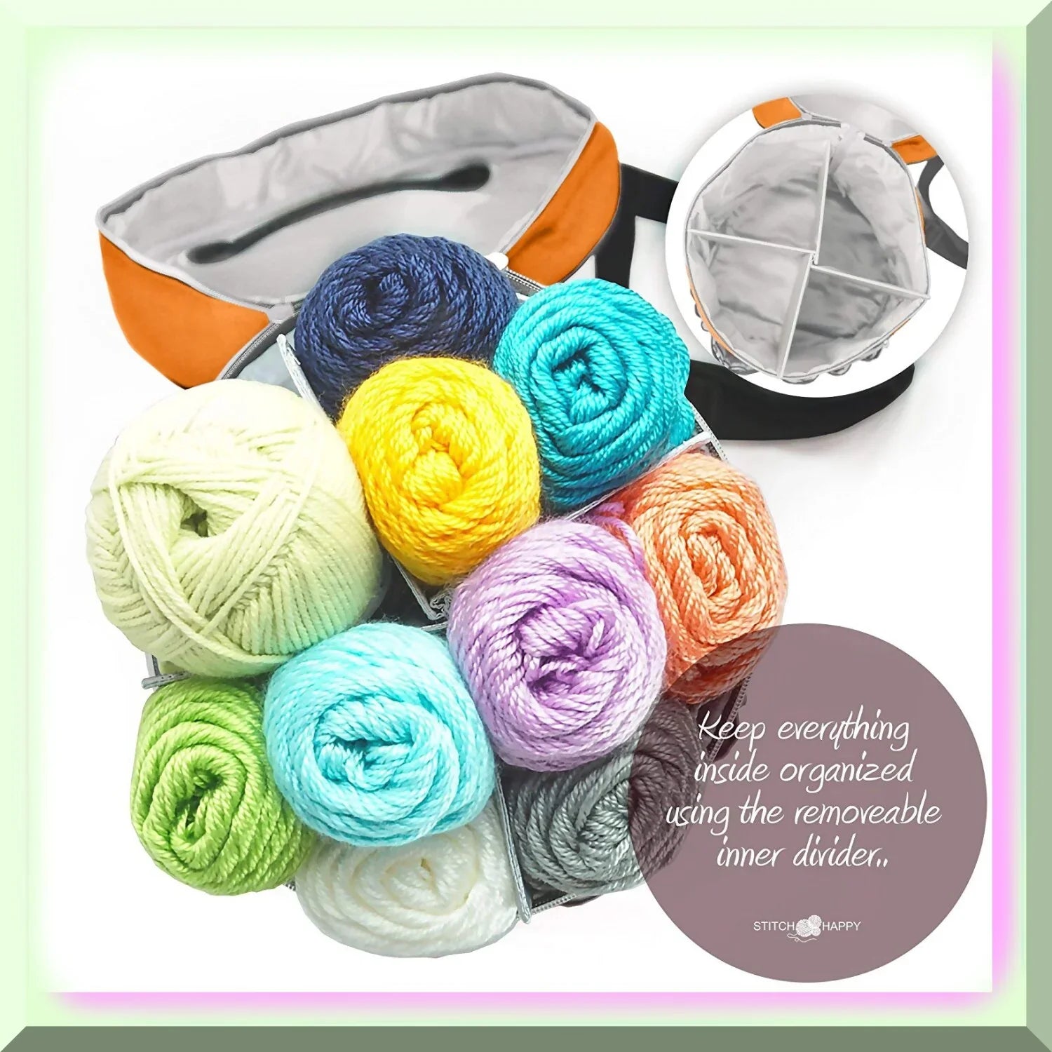 Orange Blossom Knit & Crochet Tote: 7 Pocket Yarn Bag, Craft Storage Solution