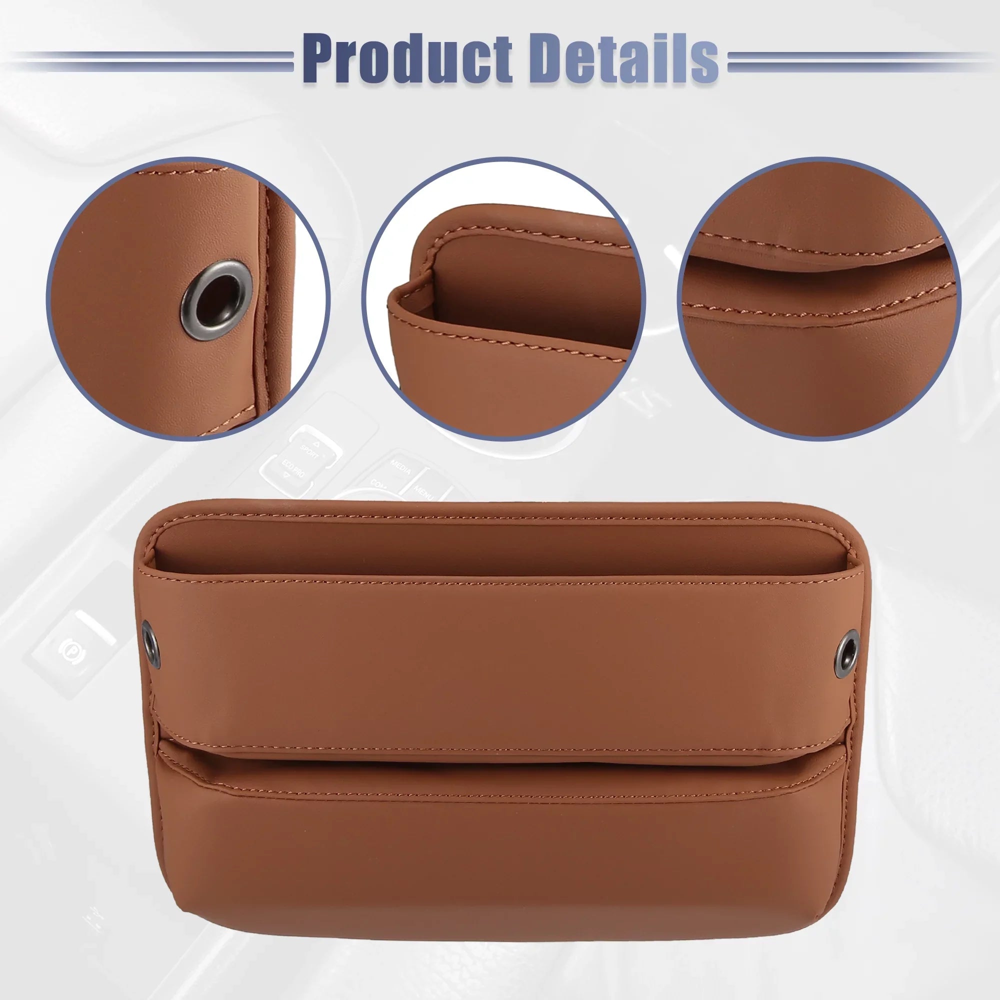 2pcs Car Seat Gap Filler Multi-function Car Seat Organizer Console Side Pocket Storage Box Brown