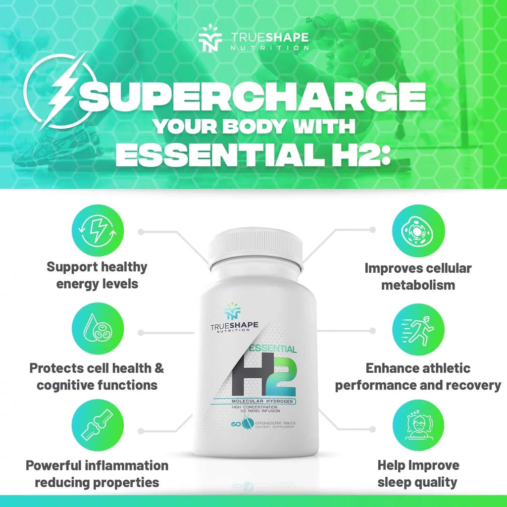 TrueShape Nutrition Essential H2 Fizzy Molecular Hydrogen Tablets for Water Nutritional Individuals (60 Servings)