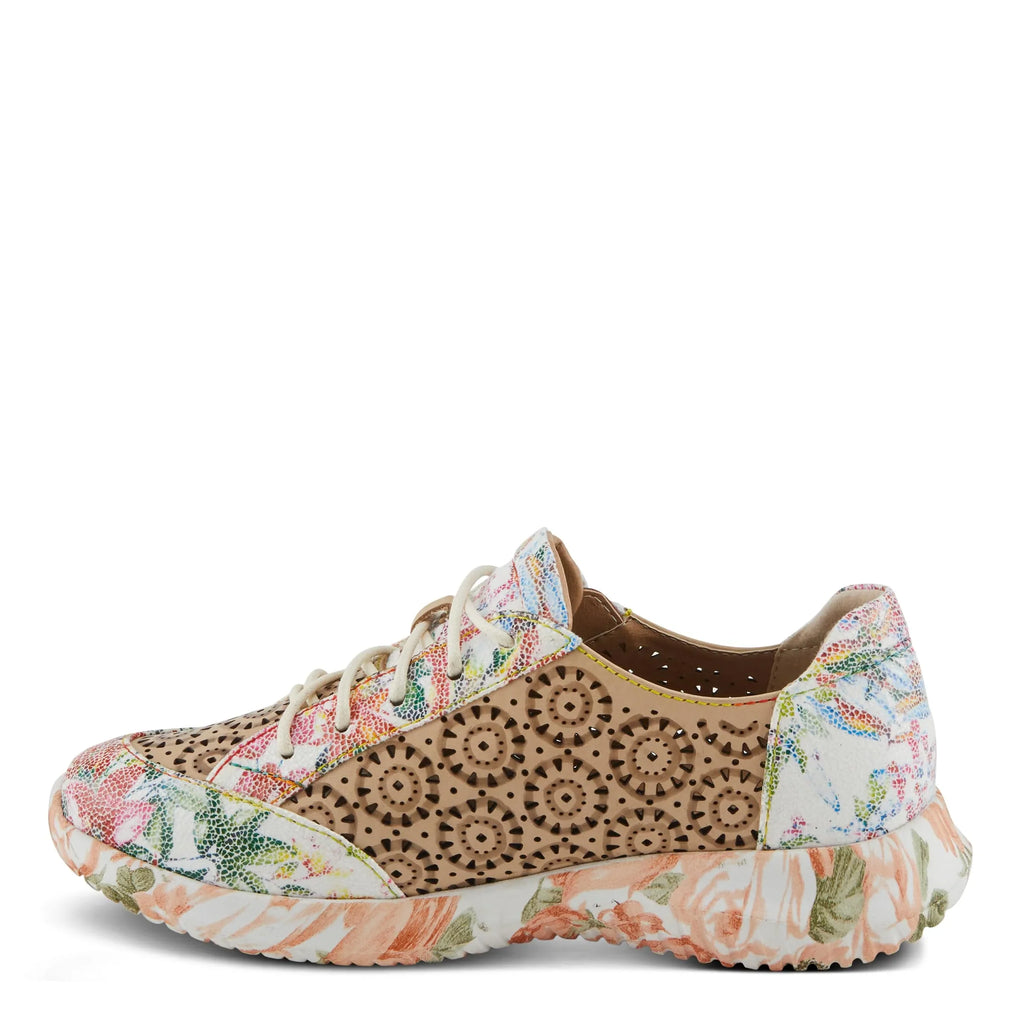 L'Artiste Individuals Jazzie Lace-Up Fashion Sneaker with Flowers Beige Multi EU 38/7.5-8
