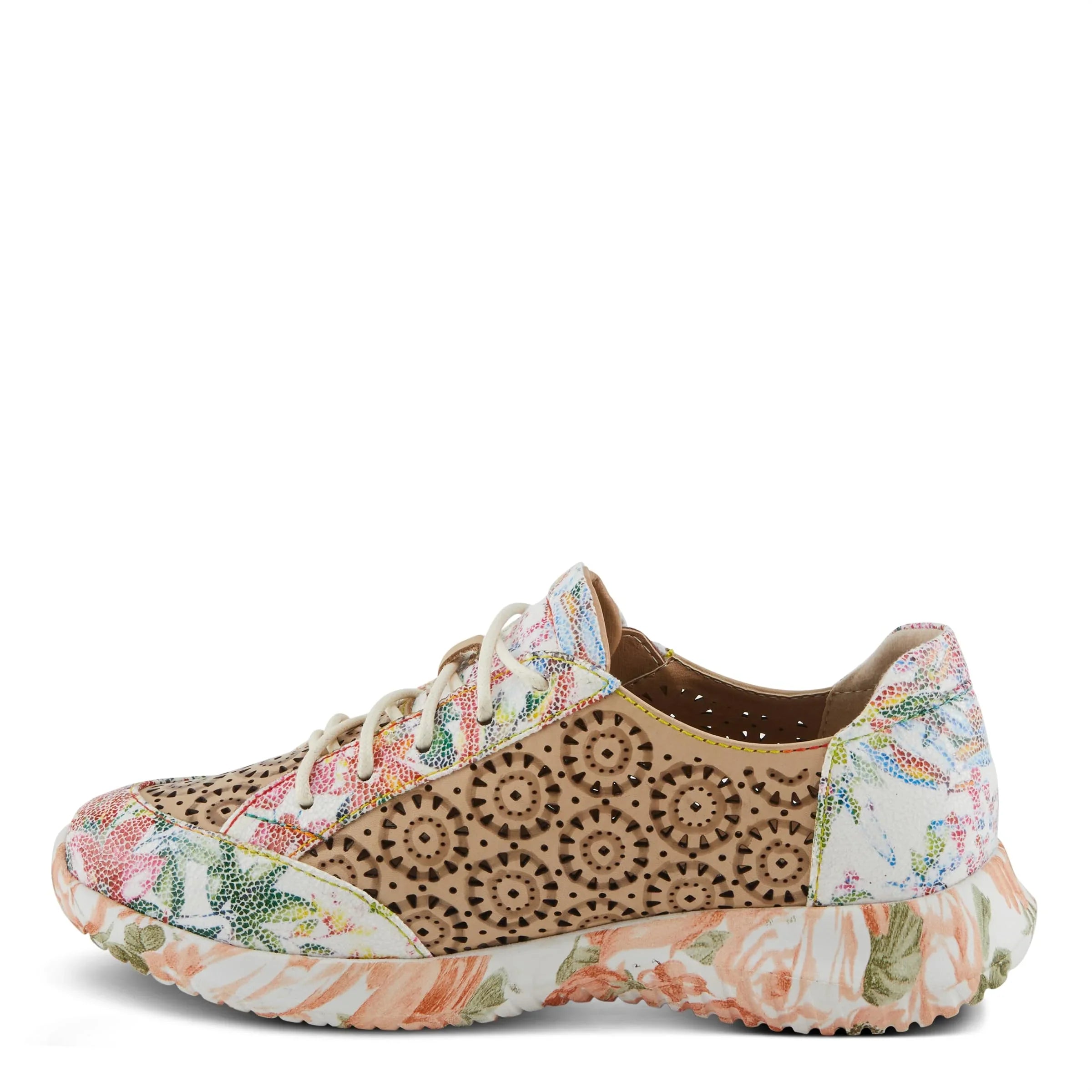 L'Artiste Individuals Jazzie Lace-Up Fashion Sneaker with Flowers Beige Multi EU 38/7.5-8
