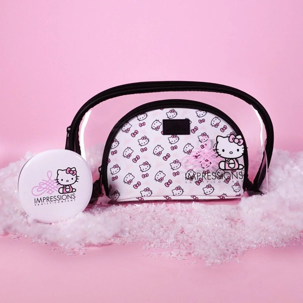 Impressions Vanity Hello Kitty 2 Pcs Nested Clutch Purses, Waterproof Travel Makeup Clutch Bag (White)