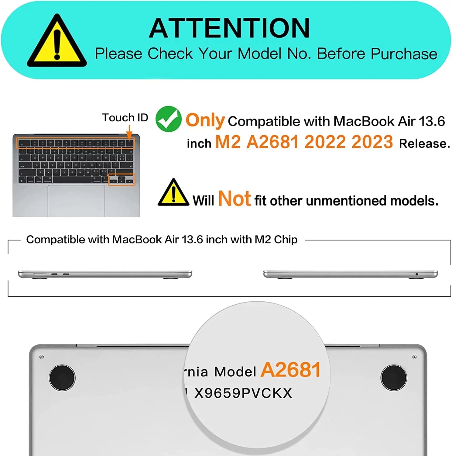 Compatible with MacBook Air 13.6 inch Case 2022 2023 Release A2681 M2 Chip Touch ID, Hard Shell
