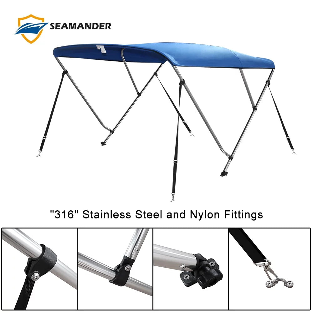 Seamander 3Bow Bimini Top 6'Lx73-78"W,Pacific Blue