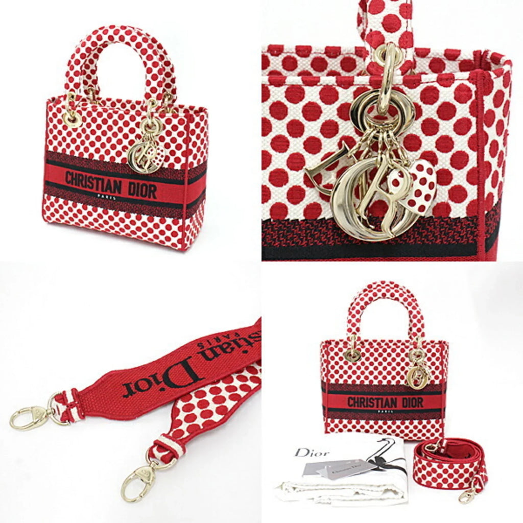 Pre-Owned Christian Dior DIOR Dior Amour Lady D-Lite Dee Light Mini Medium Bag Red x Polka Dot Canvas M0565OBBE_933U Handbag Shoulder (Like New)
