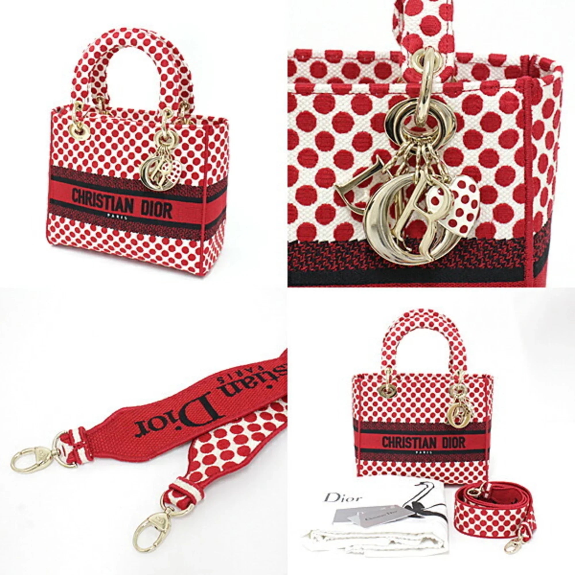 Pre-Owned Christian Dior DIOR Dior Amour Lady D-Lite Dee Light Mini Medium Bag Red x Polka Dot Canvas M0565OBBE_933U Handbag Shoulder (Like New)