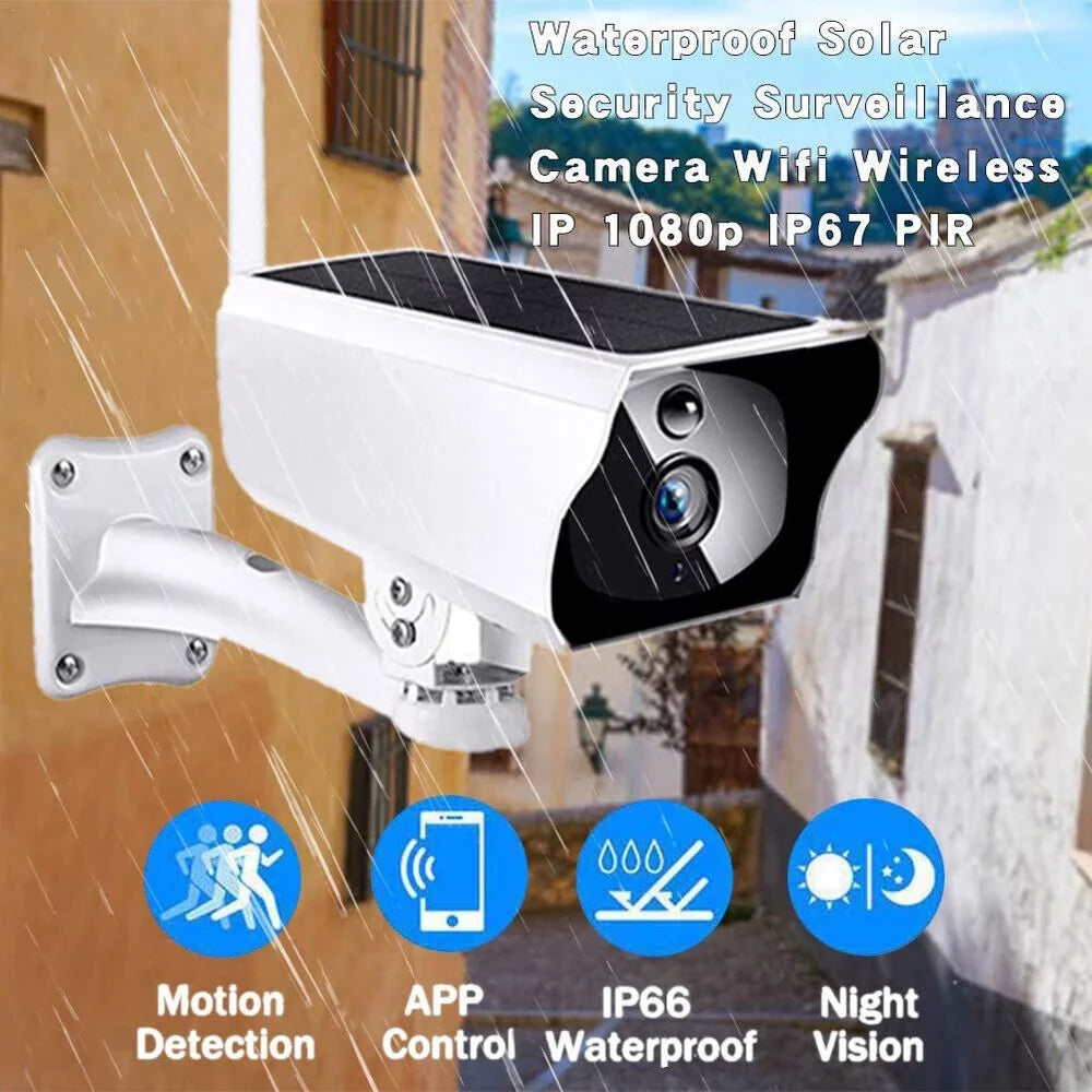 1080P Solar Powered Security Camera, Wireless Security Camera, WiFi IP Home Outdoor Security IP Camera Night Vision HD with 32GB Momery Card and 3 Pcs 18650 Batteries