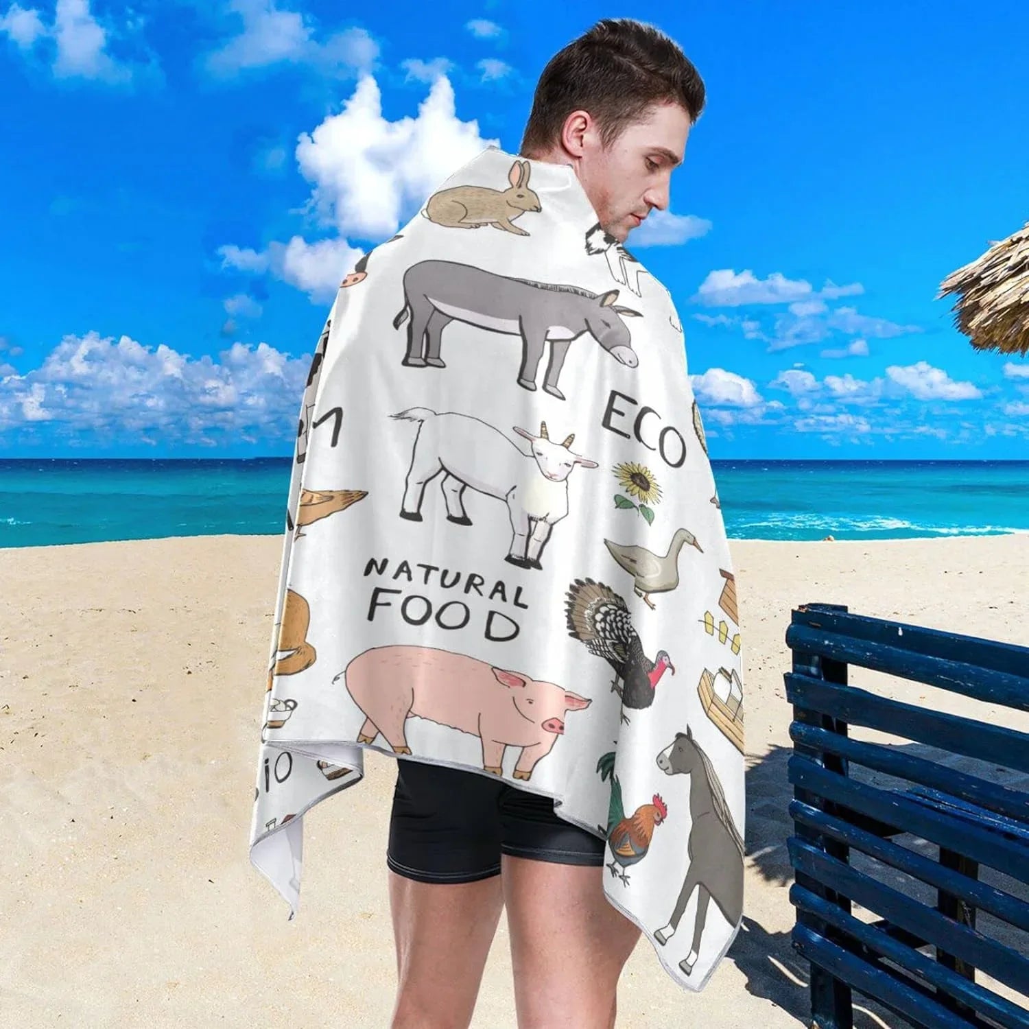 Bestwell Cool Farm Animals Beach Towel Oversized Towel Blanket, Thin Lightweight Microfiber Sand Free Quick Dry Towel, 31”X71” Multipurpose Pool Bath Yoga Swim Shower Towel