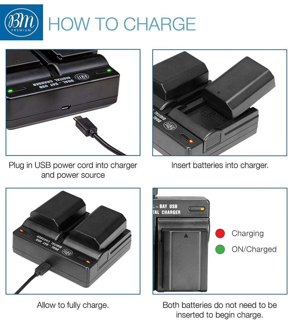 BM 2 NP-FZ100 Batteries and Dual Bay Charger for Sony a7S III, a6600, a7R IV, A7R III, A7R3, a7 III, Alpha A9, Alpha a9 II, Alpha 9R, Alpha 9S Cameras