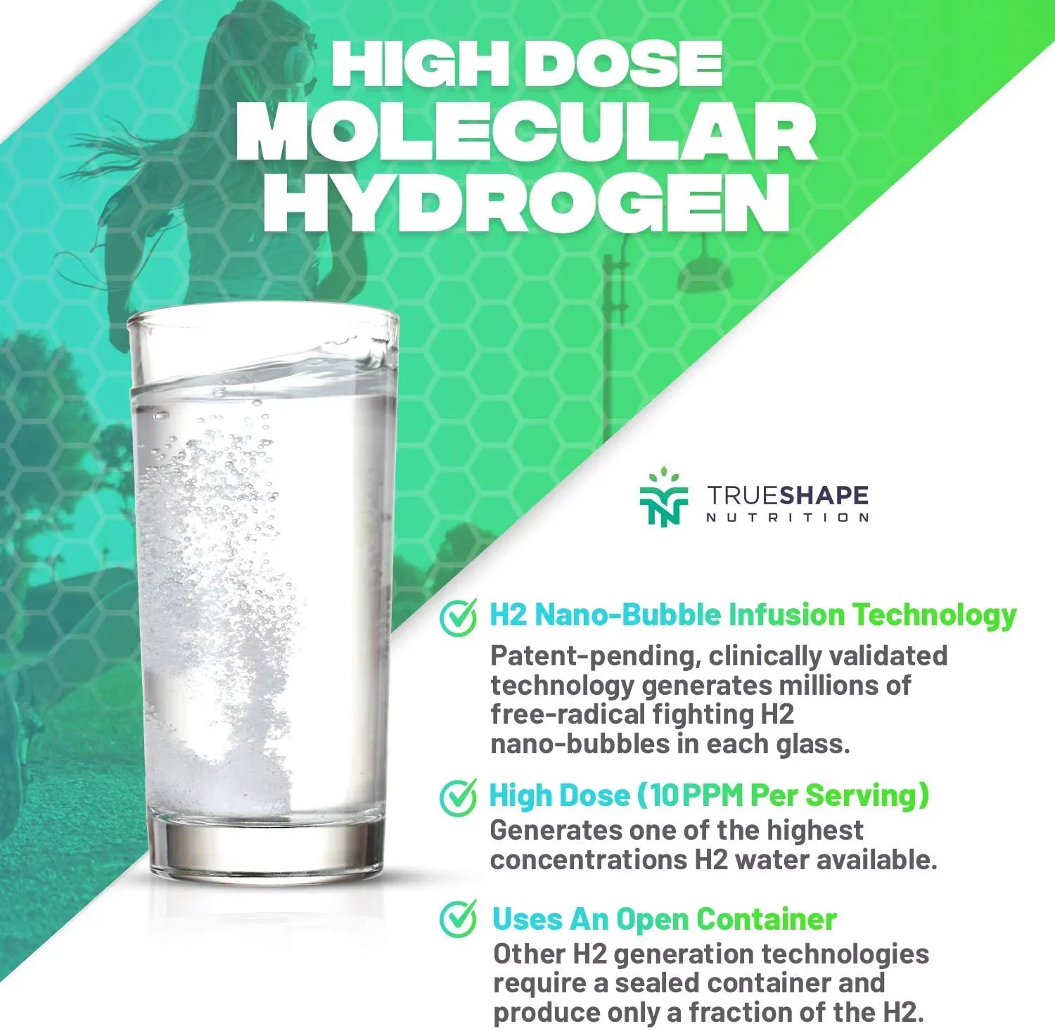 TrueShape Nutrition Essential H2 Fizzy Molecular Hydrogen Tablets for Water Nutritional Individuals (60 Servings)