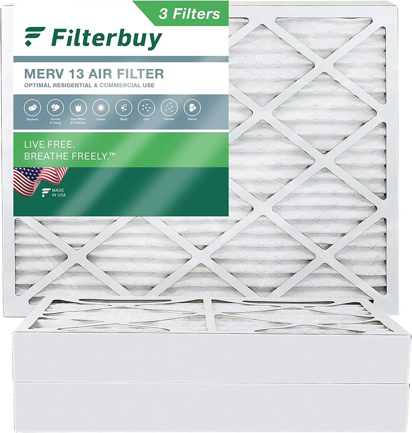 Filterbuy 16x20x4 MERV 13 Pleated HVAC AC Furnace Air Filters (3-Pack)