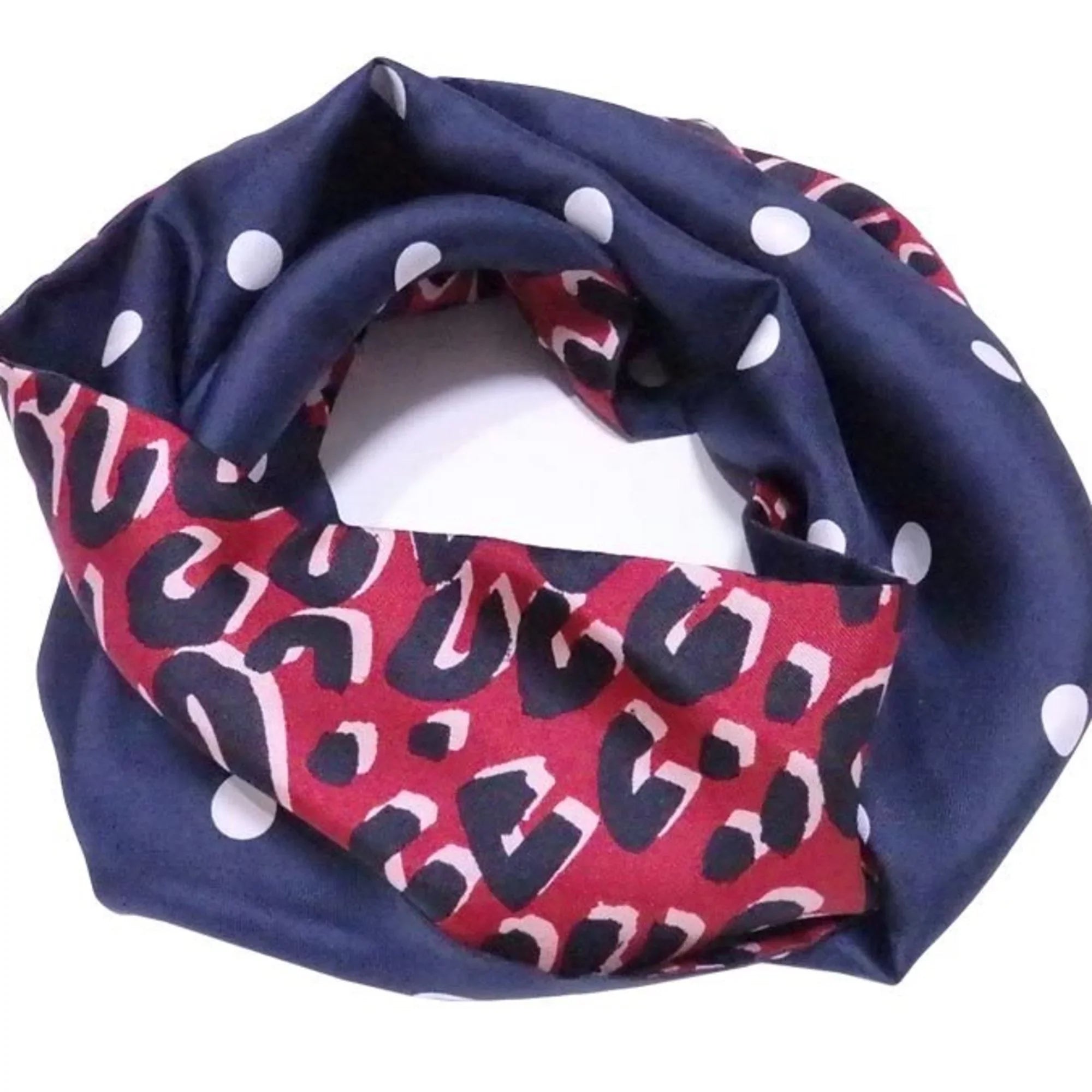 Pre-Owned Louis Vuitton Scarf Snood Leopard Navy x Red Multicolor 100% Silk People M74608 (Good)