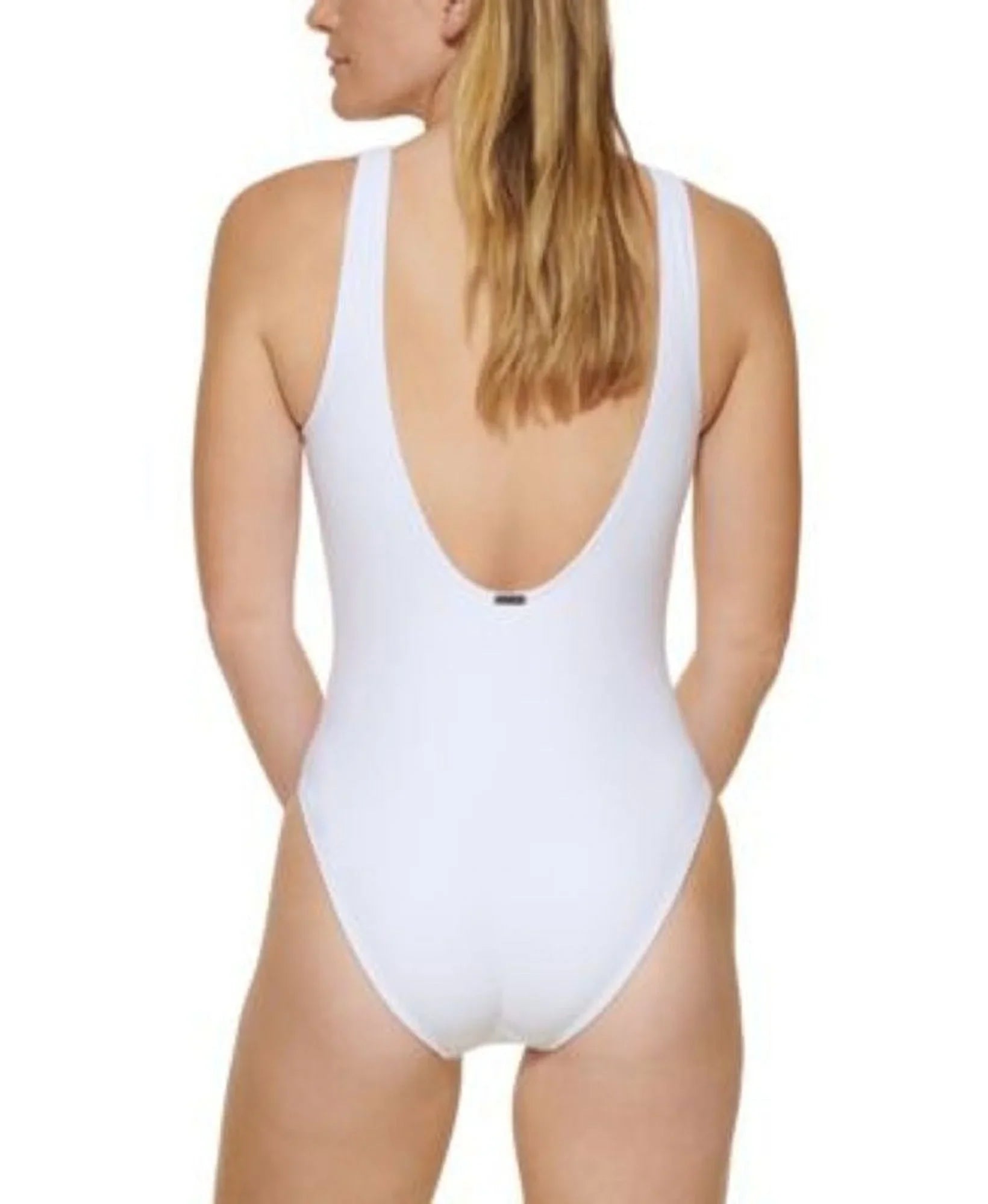 Calvin Klein SOFT WHITE Deep U-Back Logo One-Piece Swimsuit, US X-Large