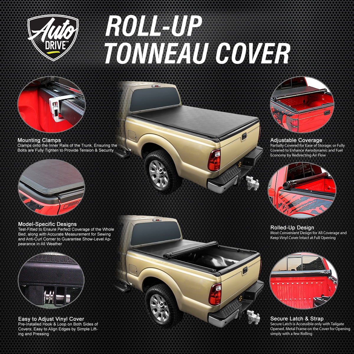 Auto Drive Soft Roll up Truck Bed Tonneau Cover Fits 2005 - 2023 Nissan Frontier 4' 11" Bed (58.6")