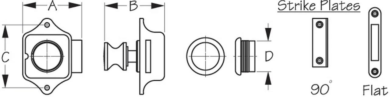 Sea-Dog, Push Button Rim Latch Stainless Steel & Plastic, 225300-1