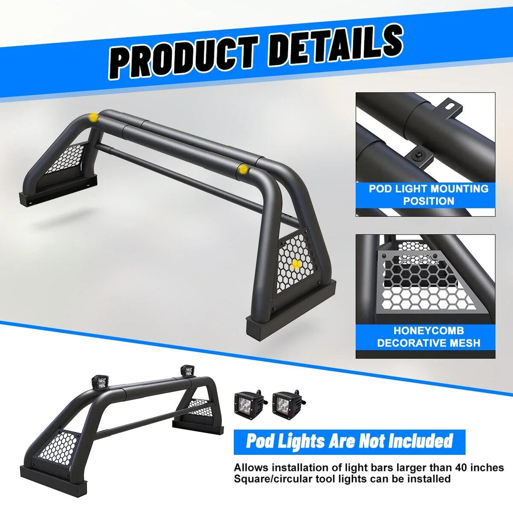 62.9-74.7" Adjustable Truck Roll Sport Bar Chase Rack Bed Bar Fit For 2019-NOW Chevy Silverado/GMC sierra