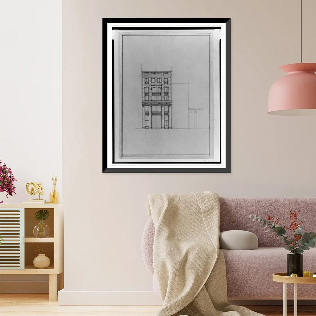 Historic Framed Print, [Two office buildings for B.F. Saul, 15th Street, N.W. (lots 69 and 10, square 218), McPherson Square, Washington, D.C. Front elevation], 17-7/8" x 21-7/8"