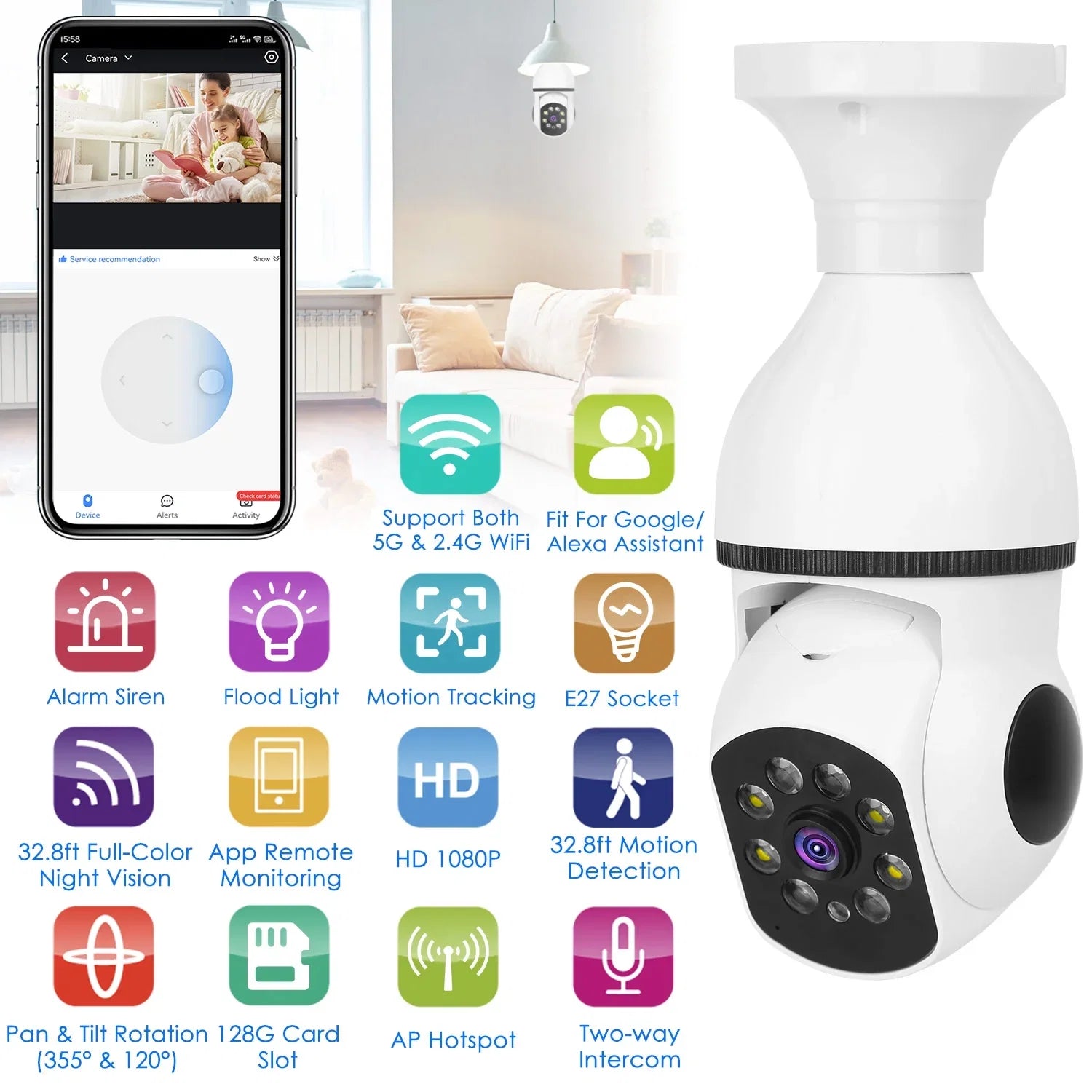 Electric Security Surveillance Camera iMounTEK 1080P FHD Wireless E27 WiFi Bulb Camera 360 Degree Panoramic Motion Tracking Alarm Two-Way Audio Night Vision APP Control