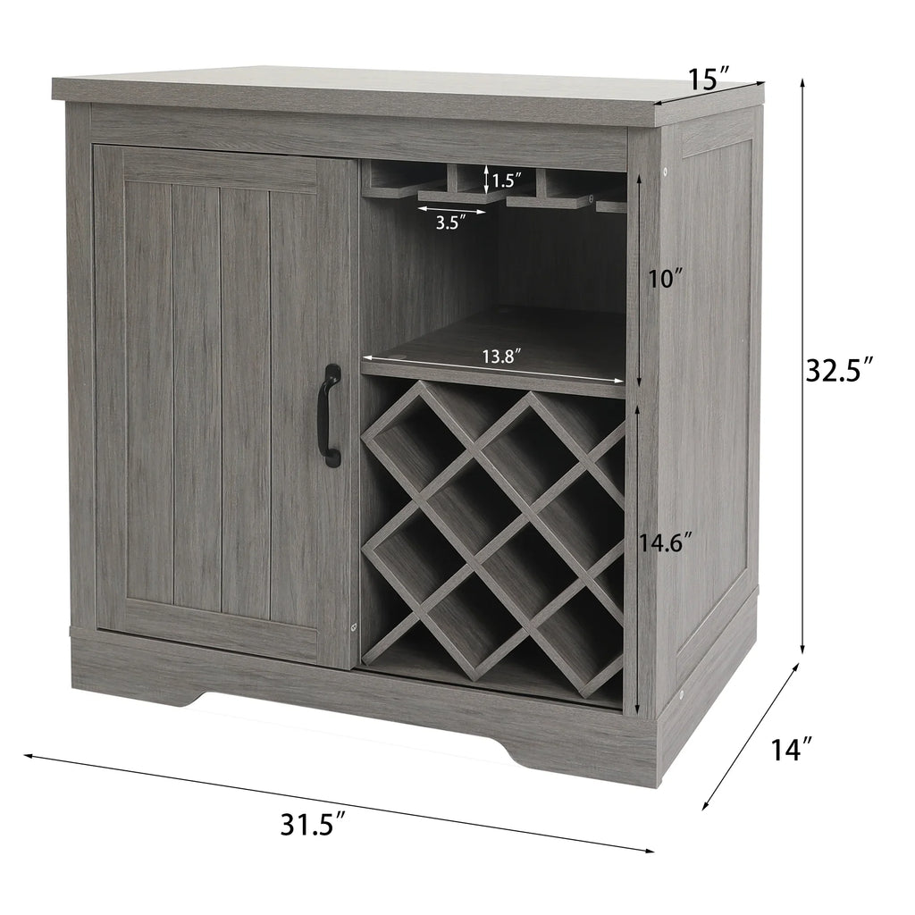ABBSR Gray Wooden Wine Bar Storage Cabinet with Glass Holder,Wine Rack,Large Table for Decor