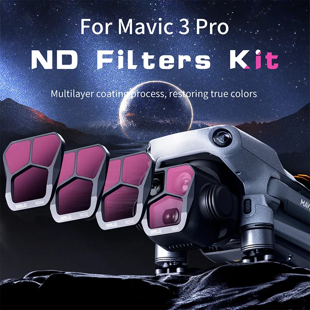 moobody 4-Pack Filters ND8/ND16/ND32/ND64 Lens Filter Aluminum Material AGC Optical Glass Waterproof Scratch-resistant -reflective Coatings Compatible with DJI Mavic 3 Pro