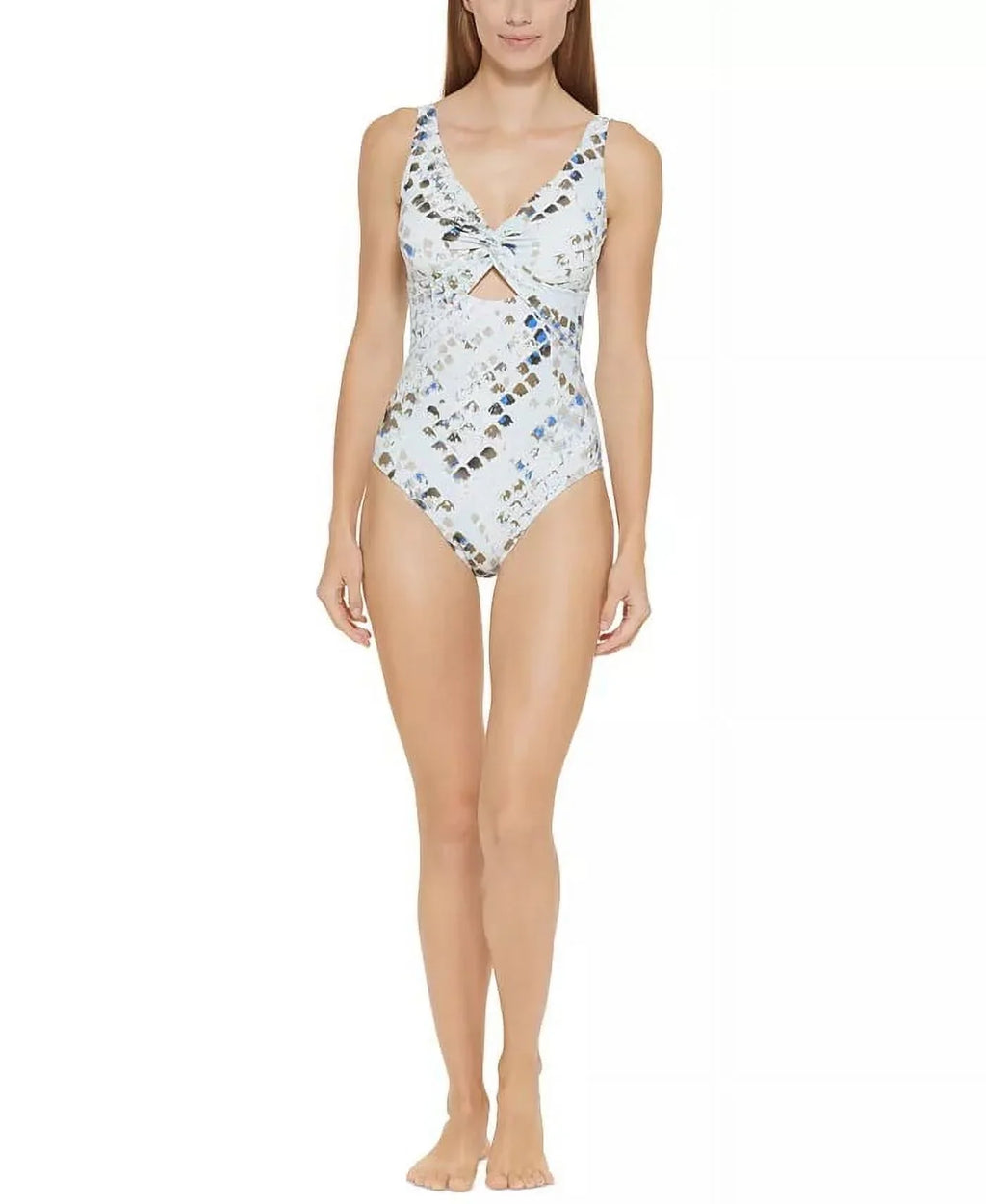 DKNY SPLASH MULTI Twist-Front Cutout One-Piece Swimsuit, US 16