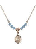 18-Inch Hamilton Gold Plated Necklace with 4mm Blue March Birth Month Stone Beads and Saint Kieran Charm