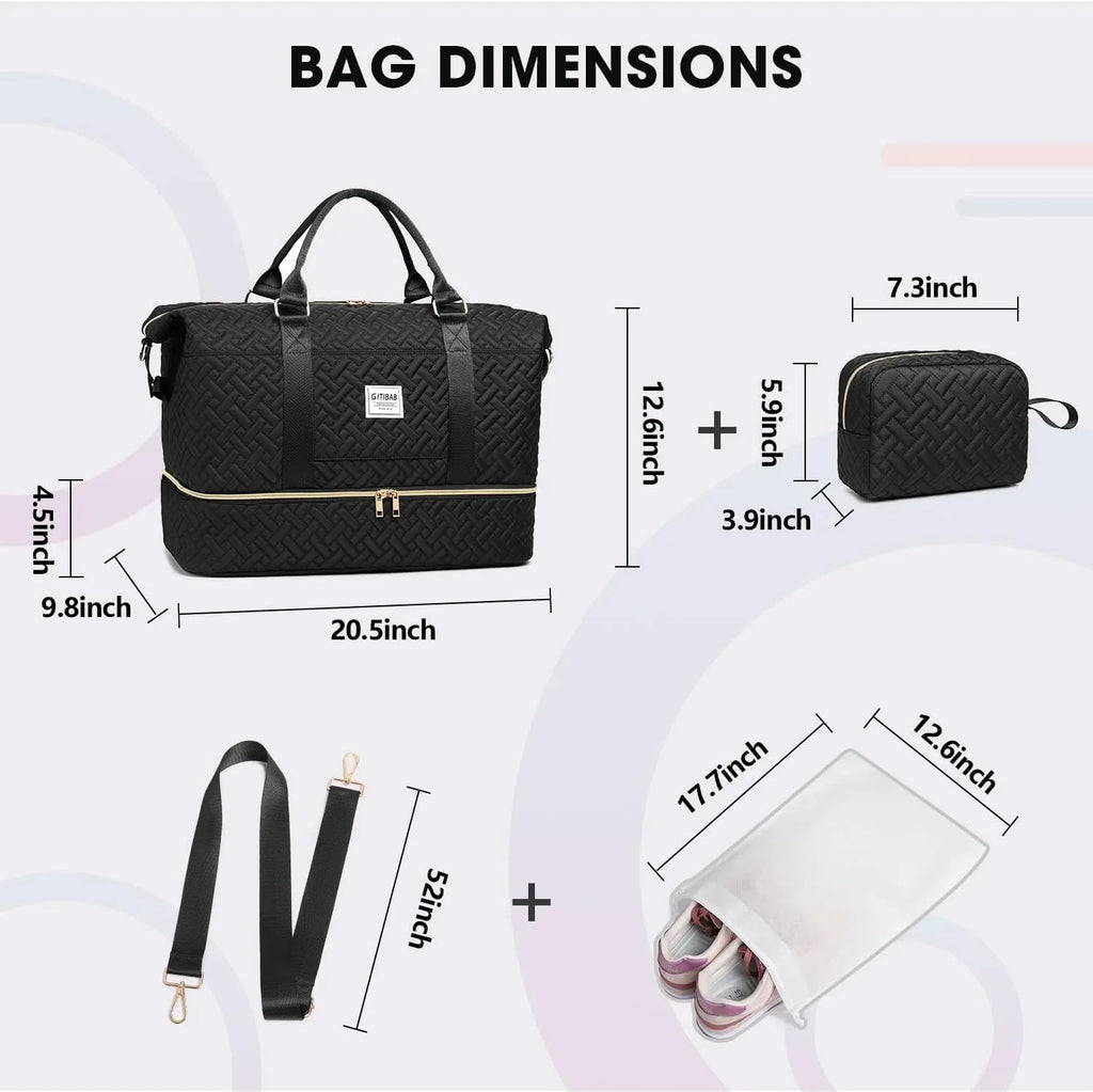 Duffle Bags for People Quilted Travel Edge Bag with Shoe Individuals Large Carry On Overnight Tote Gym Bag with Toiletry Bag,Hospital Bags for Labor and Dark