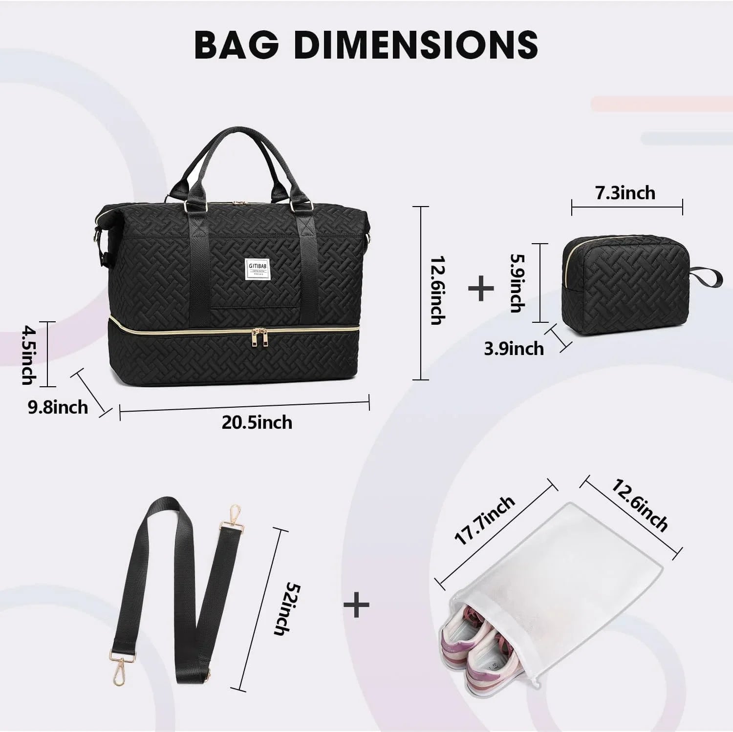 Duffle Bags for People Quilted Travel Edge Bag with Shoe Individuals Large Carry On Overnight Tote Gym Bag with Toiletry Bag,Hospital Bags for Labor and Dark