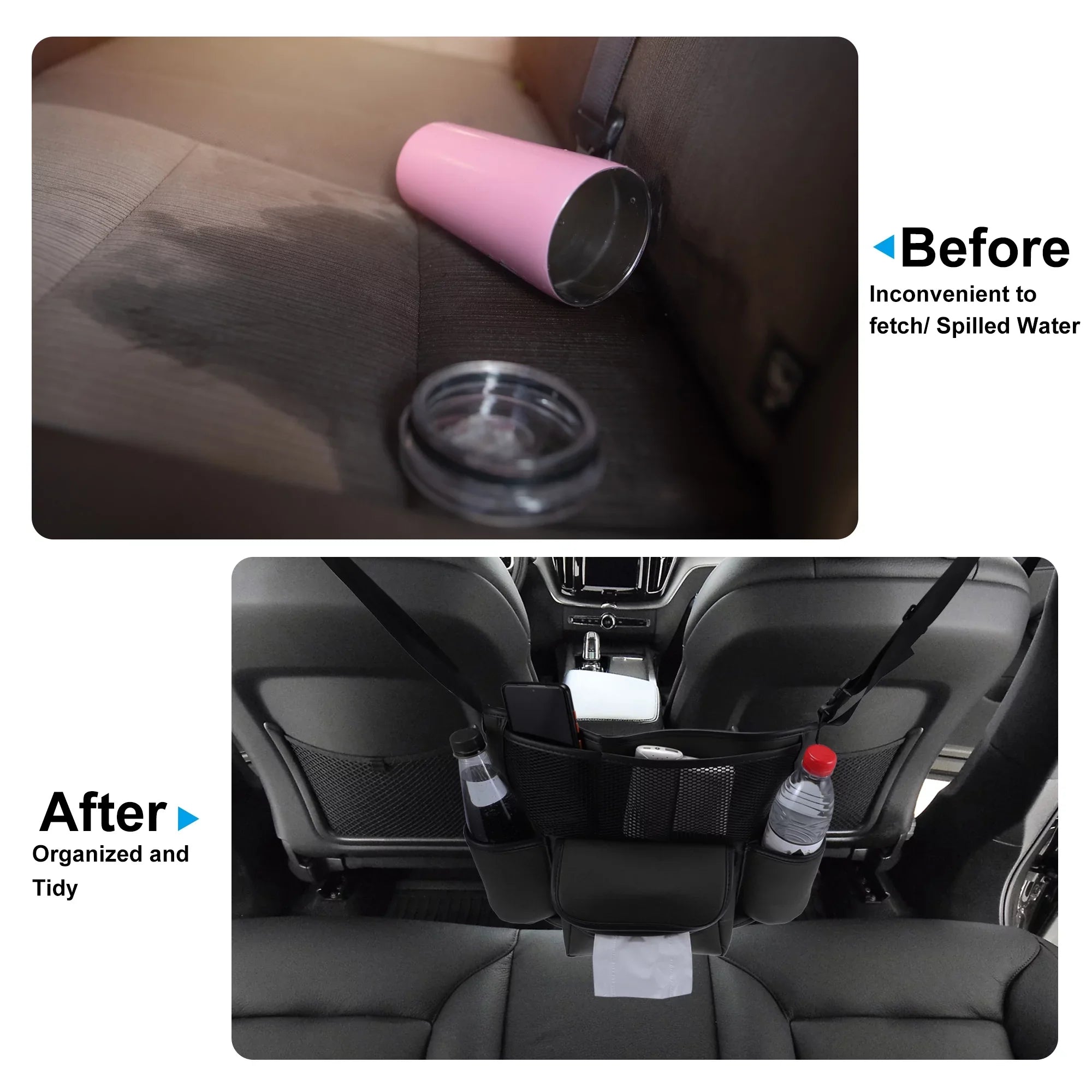 Car Large Capacity Seat Organizer Backseat Multi Pockets Purse Storage for Car 36x26c18cm Ebony