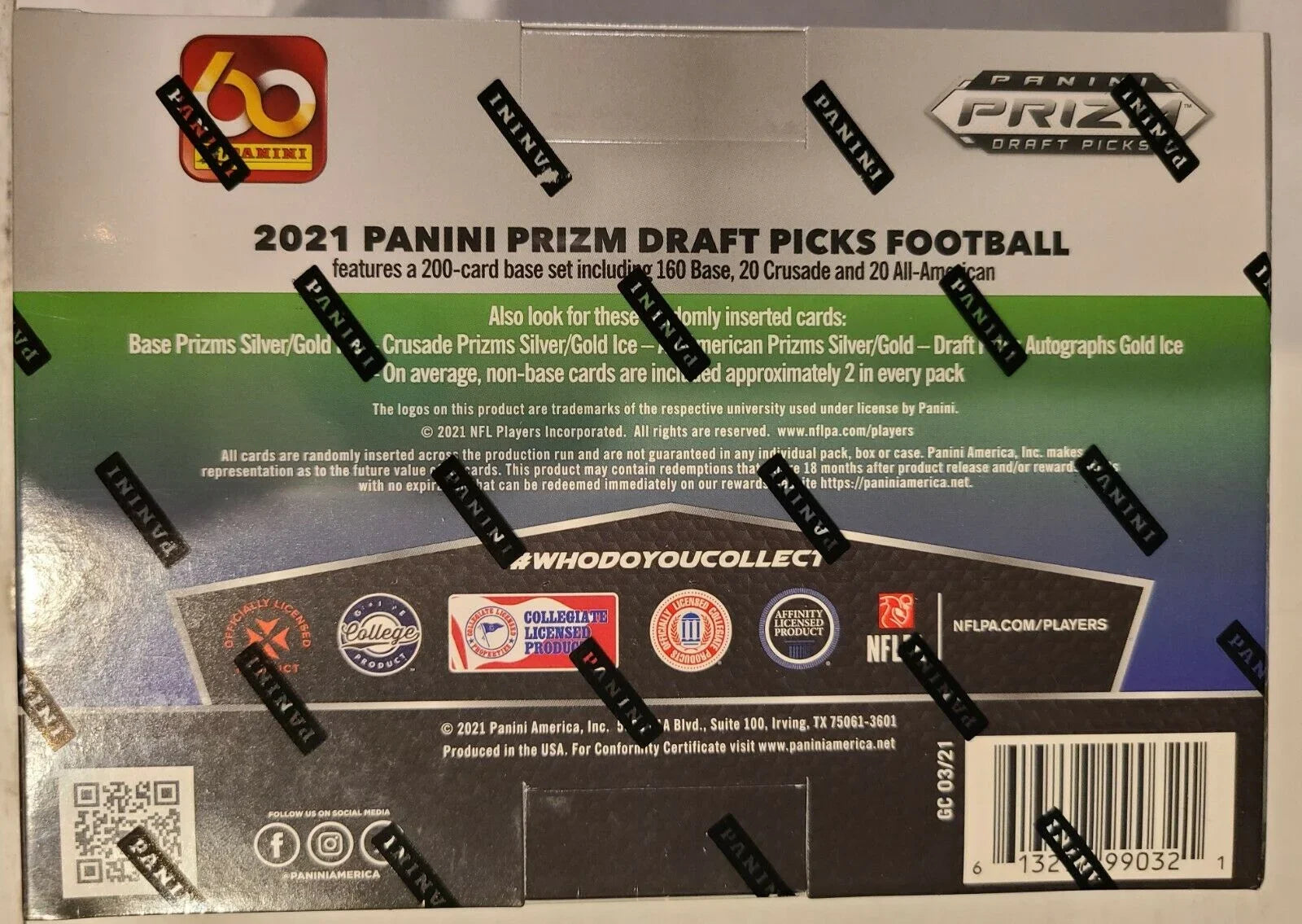 2021 Panini Prizm Draft Picks Football MEGA Box (12 pks/bx, ONE Gold Ice Prizm Autograph card/bx)