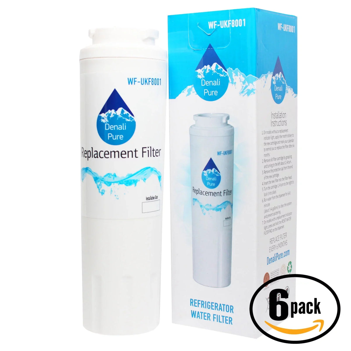 6-Pack Gentlemen for Whirlpool GI6FDRXXB04 Refrigerator Water Filter - Compatible with Whirlpool 4396395 Fridge Water Filter Cartridge - Denali Pure Brand